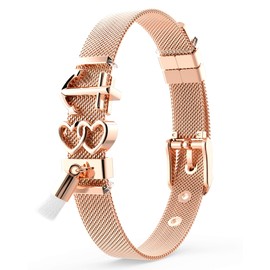 THIORA® - Bracelet with Charms, Pendant Charms, Rose Gold Silver Gold | Bracelet Bangle, Gift, Mesh Charm Bracelet Set Women, Classic Line, Stainless Steel, #Ibiza - rose gold