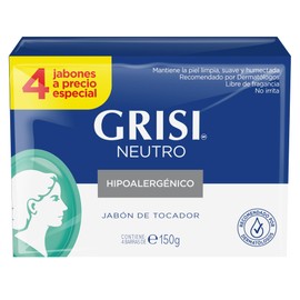 GRISI, Cuadripack Jabn Neutro  Limpia y suaviza la piel  Pack de 4 barras de 150 gr cuna.                                                             