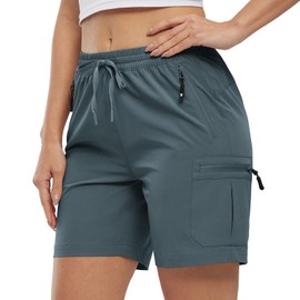 BASUDAM Women's Athletic Shorts Quick Dry Cargo Lightweight Zipper Pockets Summer Outdoor Hiking Running Cool Grey S