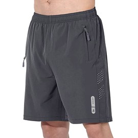 JustSun Men's Sports Shorts, Quick-Drying, Lightweight, Breathable with Zip, darkgray