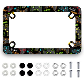 Motorcycle Cool Game Console License Plate Frame Game Player Stainless Steel Funny Motorbike License Plate Holder Tag Motorcycle Accessory Decoration 7.7" x 4.5"