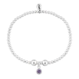 Trink Brand Sterling Silver Beaded Birthstone Bracelet for February Amethyst CZ