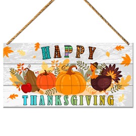 Happy Thanksgiving Wood Sign Decor, Fall Pumpkin Wall Decor for Home Porch Patio Farmhouse Kitchen Living Room Autumn Front Door Decorations Turkey Office Hanging Sign Decor
