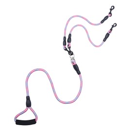 Double Dog Lead for Walking 2 Dogs No Tangle, Nylon Double Lead for 2 Dogs Cats Gentle Dog Leash Anti Skid for Medium D0g or Puppy Long Rope for Outdoor Walking and Training Supplies, 1.4 m, Pink