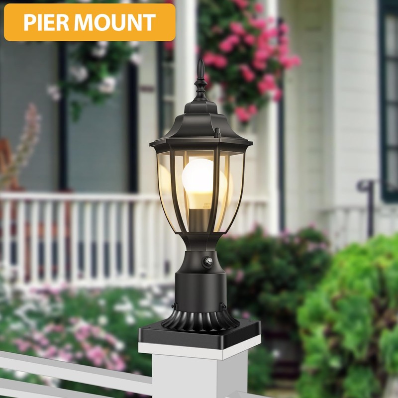 Lamomo Dusk to Dawn Outdoor Post Lights, Waterproof Aluminum Lamp