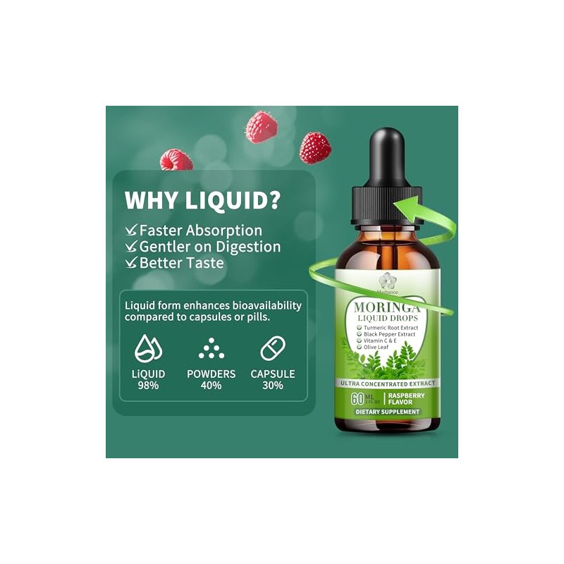 Gotas líquidas de moringa, suplementos de moringa pura con cúrcuma,