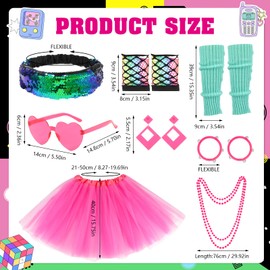 Hifot 80s Outfit Women, Neon Tutu Headband Earring Necklace Bracelet Mesh Gloves 80s Accessories for Neon Theme Party 80s 90s Carnival Fancy Dress Costumes