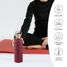 Bambaw 24 oz Insulated Water Bottle, Red Water Bottle Insulated, Reusable Water Bottle, Stainless Steel Water Bottles, BPA Free Water Bottle, 24 oz Water Bottle No Straw – Red Berry