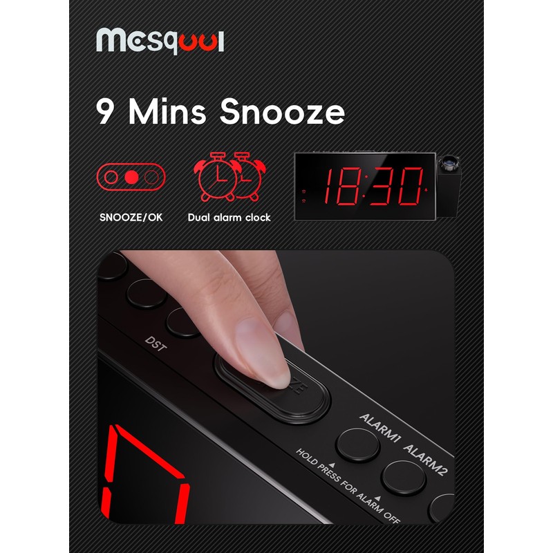 Mesqool Projection Alarm Clock, Loud Vibrating Alarm Clock for Heavy