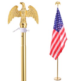 iElyiEsy 8FT Indoor Flagpole Kit, Deluxe Gold Eagle Topper Sectional Flag Pole with Base Stand, Premium Aluminum Pole Heavy Duty Flag Pole with 3x5Ft US Flag for Schools, Office, Hall