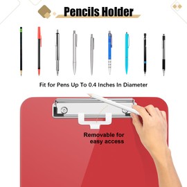 Hongri Plastic Clipboard with Pen Holder, Red 8.5x11 Letter Size Clip Board for Classroom, Office, Students, Nurses and Women, Low Profile Clip, Size 12.5 x 9 in(Pack of 2)