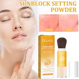 Powder Sunscreen, Spf50 Mineral Powder Sunscreen Brush for Face Oil Control Natural Matte, Sunscreen Setting Powder Suitable For All Types Of Skin
