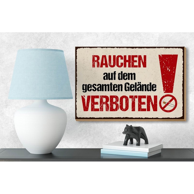 Femer Holzschild Hinweis 12x18 cm Rauchen auf dem gesamten Gelände