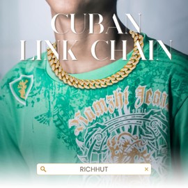 richhut Cuban Link Chain for Kids Teen - Luxury 18K Real Gold Plated - Iced Out Bling 14MM Width Necklace 16In - Fits Ages 8–16 - Giftbox Included