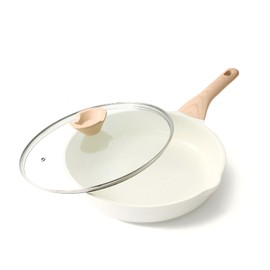 Kordisen Nonstick Ceramic Frying Pan with Lid, 11 Inch Ceramic Skillet with Lid, Healthy Non Toxic Cooking Pan, Stay-Cool Handle, Induction Compatible, PFOA & PFAS Free, White