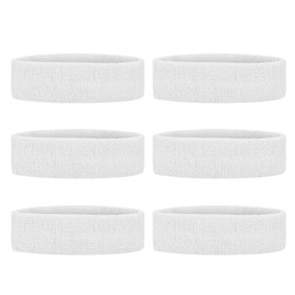GOGO 6 Pieces Sports Headbands Terry Cloth Sweat Absorbing Head Band-White