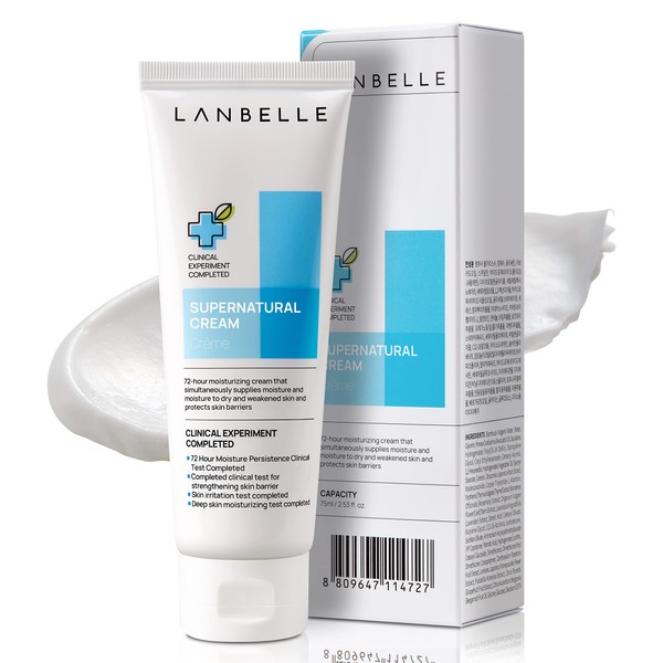 Lanbelle Supernatural Hydrating Facial Cream 2.53 Oz VEGAN 72-hour Super Long Face Moisturizer 14% Phyto-Mucin Skin-barrier Daily Face Lotion Sensitive Dry Skin Non-Comedogenic No-Scent No Chemicals