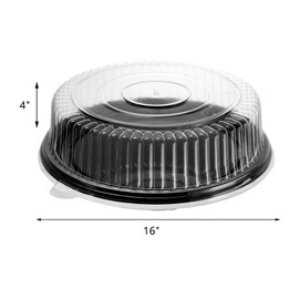 Frcctre 6 Pack 16 inch Plastic Serving Tray with Clear Lid, Heavy Duty Round Appetizer Serving Trays Catering Tray Party Platters for Vegetable Catering Picnic