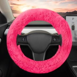 Carbella Aspen Hot Pink Fuzzy Steering Wheel Cover for Women – Cute and Stylish Fluffy Fur Steering Wheel Cover for Cars Trucks Vans SUVs, Universal Fit for Wheel Sizes 14.5 to 15.5 inches