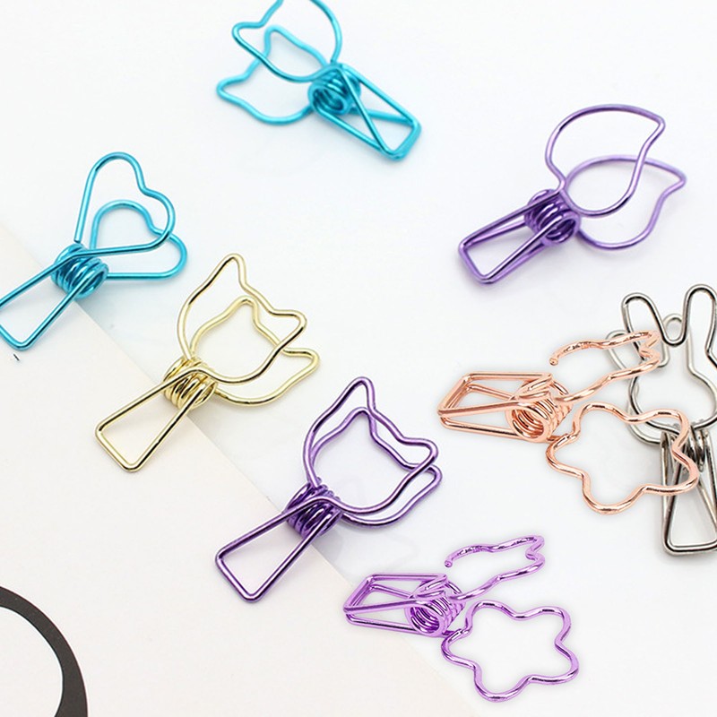 100pcs Binder Clips Cute Flower Shape Metal Hollowed Long Tail