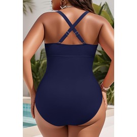 Yonique - Traje de baño de una pieza para mujer, talla grande, control de abdomen, traje de baño clásico, Azul marino, M