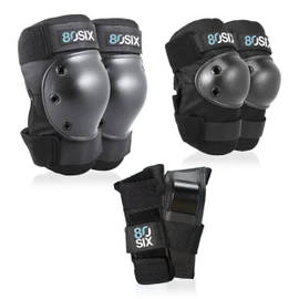 80Six Pad Set with Wristguards, Elbow Pads, and Knee Pads for Kids, Black, Junior - Ages 5+