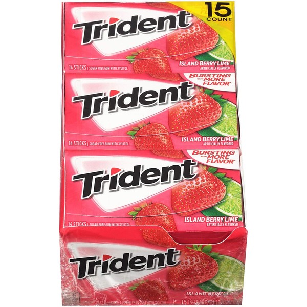 Trident Sugar Free Gum, Island Berry, 14 Pieces, 15 Packs