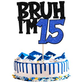 1 pieza Bruh I'm 15 decoración para tartas con purpurina, para decorar tartas de cumpleaños número 15 de Bro I'm 15, decoración de tartas It's My 15th Birthday para saludos a 15 años, suministros de