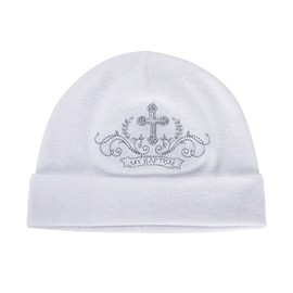 ESTAMICO Baptism Baby Girls Hat with Embroidered Cross Christening Baby Gifts Newborn Infant Beanie Hat, 3-6 Months