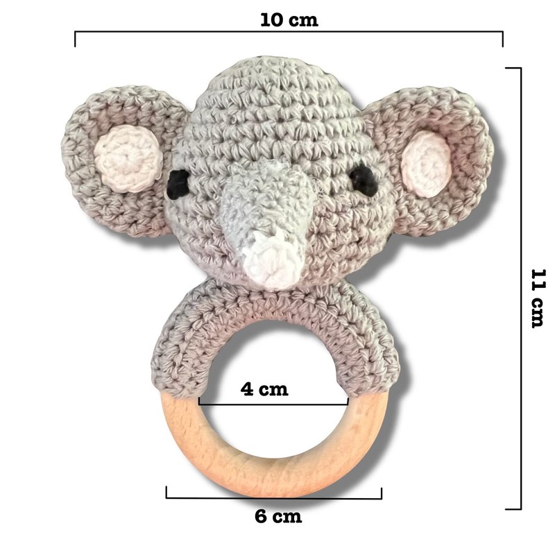 Babyrassel ELEFANT (klein) gehäkelt personalisiert/ohne Personalisierung (Ohne Personalisierung)