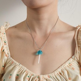 Sweet lollipop Transparent Candy Acrylic Pendant Necklace Funny Cute 3D Colorful Multiflavor Simulated Resin Candy Geometric Chain Necklace for Women Festival Party Vacation Fashion Jewelry Gifts (Blue jewelry set)