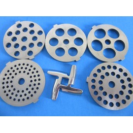 Complete size #5 meat grinder replacement set. Plates have TWO TABS.
