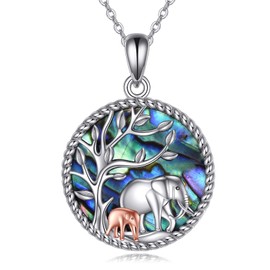 URONE Elephant Necklaces 925 Sterling Silver Elephant Mother Daughter Necklace Tree of Life Pendant Elephant Jewelry for Women Mom Men