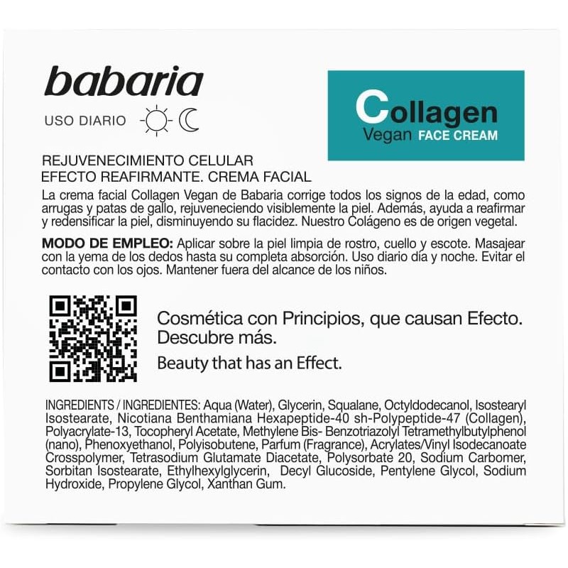 Crema facial con colágeno vegano Babaria – Antiarrugas, reafirma y