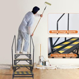 Kinchoix 4 Step RV Stairs, Hot Tub Steps, Outdoor Spa Step Ladder with Double Handrail,Portable Economy 5th Wheel Stair for Travel Trailer, Motor Home, Camper and Porch with Non-Skid Tapes