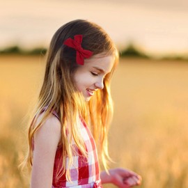 3.2 Inch Linen Baby Girl Hair Clips, Hair Bows for Toddler Kids, Alligator Clip Hair Accessories for Babies, Christmas Red