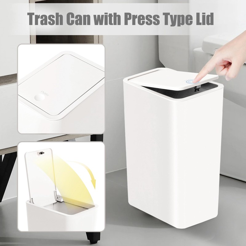 TIPGO Bathroom Trash Can with Lid, 10 Liter/ 2.6 Gallon