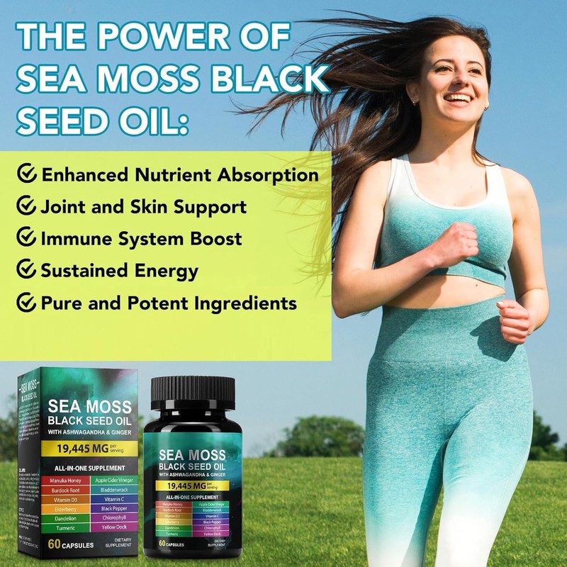Sea Moss Black Seed Oil Ashwagandha Ginger, Sea Moss Capsule