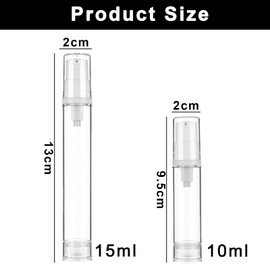 Dcsfadq 6 Stück Airless Pumpspender Leer, 10ml und 15ml Transparent Kosmetik Reise Spenderflasche, Kleine Vakuum Kosmetikbehälter, Tragbarer Reiseflaschen zum Befüllen für Lotion Creme