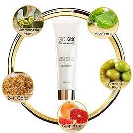 GLO24K Limpiador facial exfoliante con oro de 24 k, microdermoabrasión antienvejecimiento con vitaminas C y E