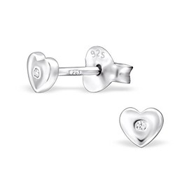 Laimons Women's Stud Earrings Women's Jewellery Heart Shiny with White Zirconia 925 Sterling Silver, Silver, Cubic Zirconia