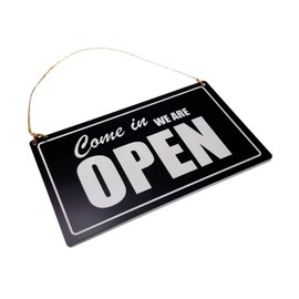 Open/Closed, Shop Door Sign supplied with twine - Black and White, Engraved, Reversible, Double Sided, hanging sign for your business. Dispatched from the UK.