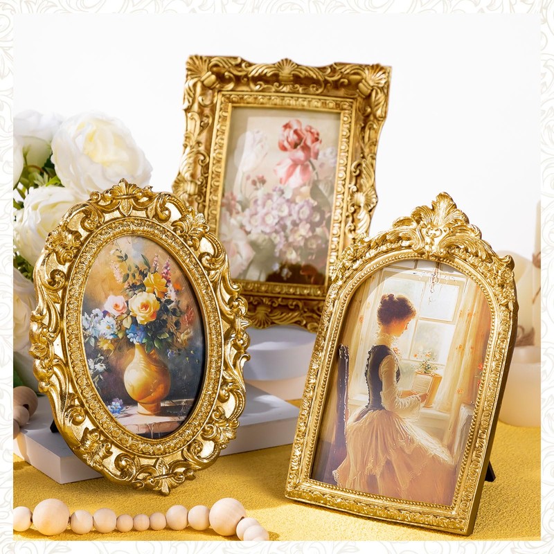 6 Pcs Vintage Resin Antique Picture Frame Baroque Gold,Novel