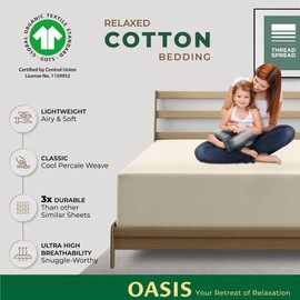 THREAD SPREAD 100% Organic Cotton Percale Weave Fitted Sheet California King Size, Ivory, 1 Deep Pocket Cal King Fitted Sheet, Fits Mattress Upto 16" Crisp and Cool Bed Linen, Luxury GOTS Certified