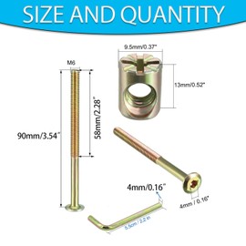 Hincell M6x90mm 12Set Zinc Plated Hex Drive Socket Cap Furniture Barrel Screws Bolt Nuts Assortment Kit for Furniture Cots Beds Crib Hardware Screws Crib and Chairs