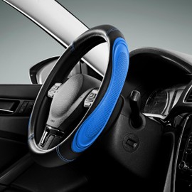 Road Comforts Car Steering Wheel Cover - Microfiber Leather Steering Wheel Wrap Sports 14.5-15 Inch Steering Wheel Cover Non-Slip for Men Women Blue Color