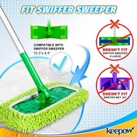 KEEPOW Reusable Dry Sweeping Cloths Compatible with Swiffer Sweeper, Wet Mopping Cloths Washable Microfiber Mop Pads Refills for Hard-Surface/Hardwood Floor Cleaning, 2-Pack (Mop is Not Included)
