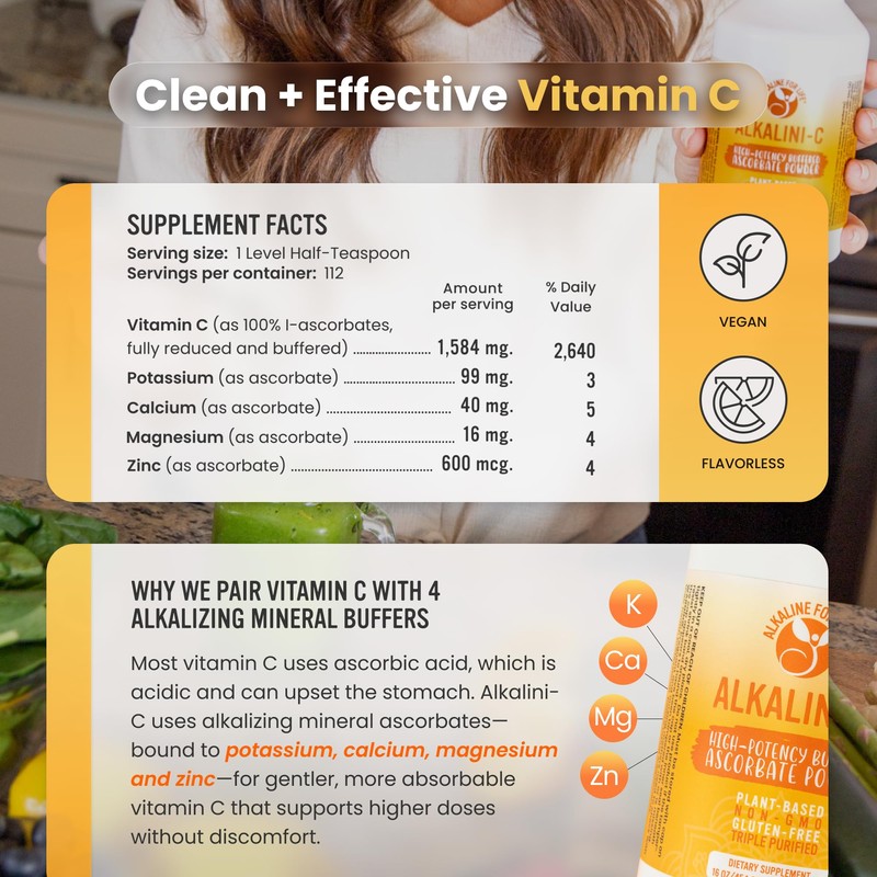 Alkalini-C Buffered Vitamin C Powder - Potent Natural L-Ascorbate VIT