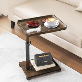 C Table End Table Adjustable Height, 360°Swivel TV Tray Table for Small Spaces, Couch Tables That Slide Under, C Shaped Side Tables with Wheels for Living Room and Bedroom, Bed,Chair, Snack Table