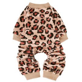 PUPTECK Soft Fleece Dog Pajamas for Small Medium Dogs, Adorable Puppy Sweaters Clothes Jumpsuit Pjs, Lightweight Cat Coat Pet Apparel, Leopard Print, XL